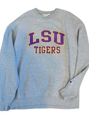 Champion Sweatshirt Mens Large Gray LSU Louisiana State Tigers Crew Pullover